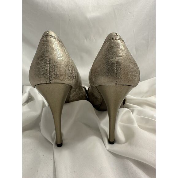 Carlos Santana Dignity Platform Heels Gilded Leather Gold Prom Peep Toe, 6M - Picture 5 of 6